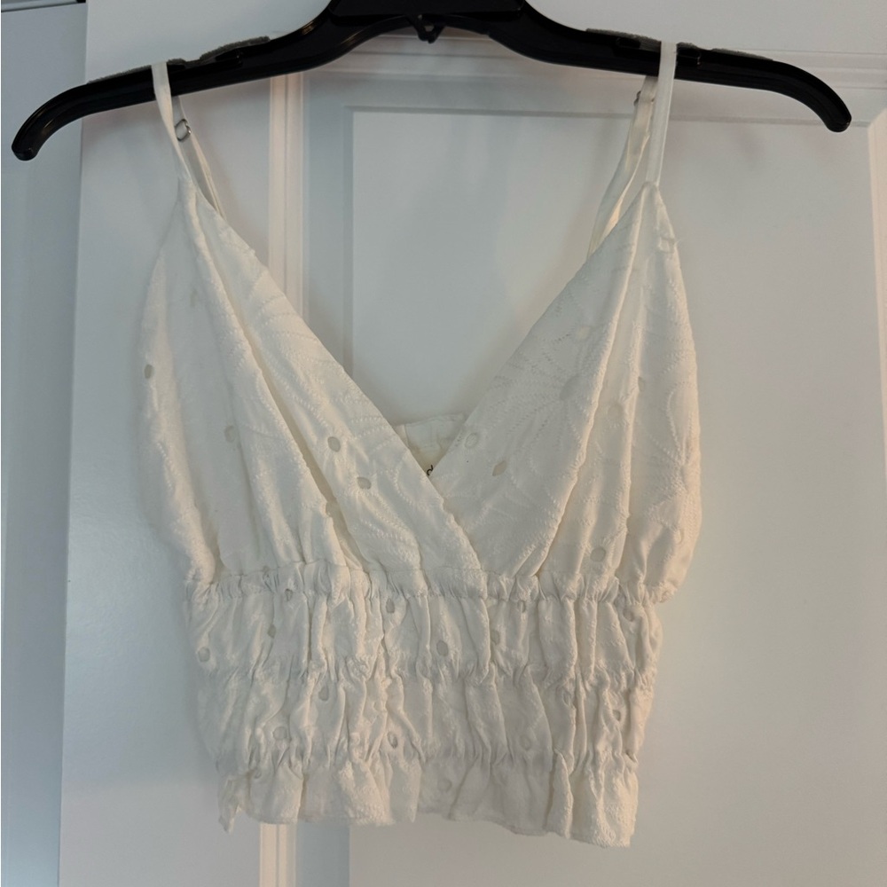Aerie White Textured Crop Top